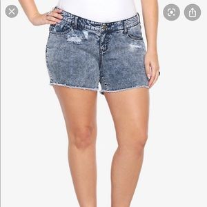 Torrid acid wash distressed jean shorts